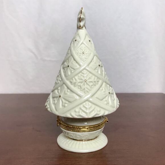 Beautiful White and Gold Tone 6.5" Tall Ceramic Christmas Tree Trinket Box - Picture 2 of 9